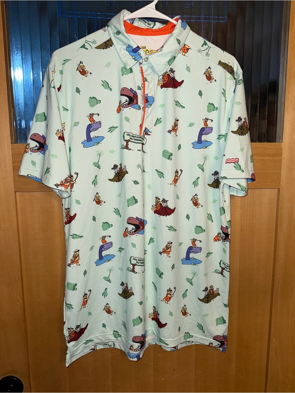 RSVLTS Polo Shirt Mens Med Mint Green The Flintstones Golf Breakfast Balls